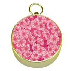 Cute Pink Sakura Flower Pattern Gold Compasses by Cowasu