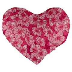 Cute Pink Sakura Flower Pattern Large 19  Premium Flano Heart Shape Cushions by Cowasu