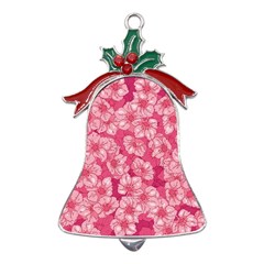 Cute Pink Sakura Flower Pattern Metal Holly Leaf Bell Ornament by Cowasu