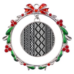 Tribal African Pattern Metal X mas Wreath Ribbon Ornament