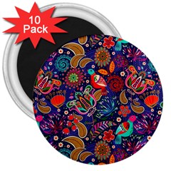 Pattern Colorful Bird Leaf Flower 3  Magnets (10 Pack)  by Cowasu