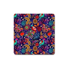 Pattern Colorful Bird Leaf Flower Square Magnet by Cowasu