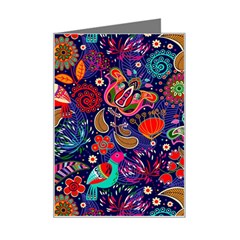 Pattern Colorful Bird Leaf Flower Mini Greeting Card by Cowasu