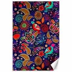 Pattern Colorful Bird Leaf Flower Canvas 24  X 36  by Cowasu