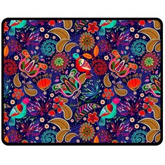 Pattern Colorful Bird Leaf Flower Fleece Blanket (medium) by Cowasu