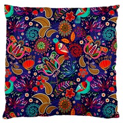 Pattern Colorful Bird Leaf Flower Standard Premium Plush Fleece Cushion Case (two Sides) by Cowasu