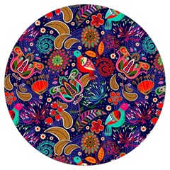 Pattern Colorful Bird Leaf Flower Round Trivet by Cowasu