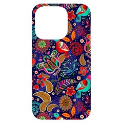 Pattern Colorful Bird Leaf Flower Iphone 14 Pro Black Uv Print Case by Cowasu