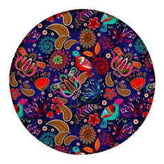 Pattern Colorful Bird Leaf Flower Round Glass Fridge Magnet (4 Pack) by Cowasu