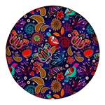 Pattern Colorful Bird Leaf Flower Round Glass Fridge Magnet (4 pack) Front