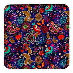 Pattern Colorful Bird Leaf Flower Square Glass Fridge Magnet (4 Pack)