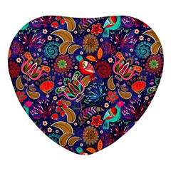 Pattern Colorful Bird Leaf Flower Heart Glass Fridge Magnet (4 Pack) by Cowasu