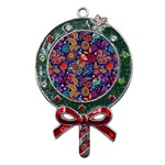 Pattern Colorful Bird Leaf Flower Metal X Mas Lollipop with Crystal Ornament Front