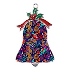 Pattern Colorful Bird Leaf Flower Metal Holly Leaf Bell Ornament