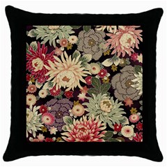 Japanese Flower Art Throw Pillow Case (black) by Cowasu