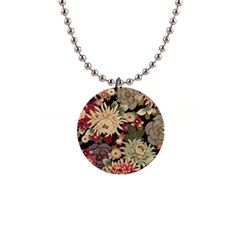 Japanese Flower Art 1  Button Necklace by Cowasu