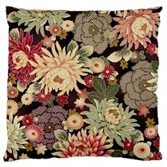 Japanese Flower Art Large Premium Plush Fleece Cushion Case (two Sides) by Cowasu