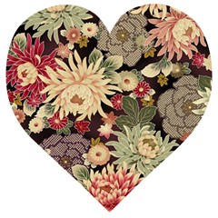 Japanese Flower Art Wooden Puzzle Heart by Cowasu