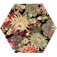 Japanese Flower Art Wooden Puzzle Hexagon by Cowasu