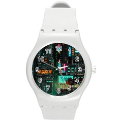 Video Game Pixel Art Round Plastic Sport Watch (m)