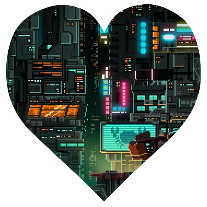 Video Game Pixel Art Wooden Puzzle Heart