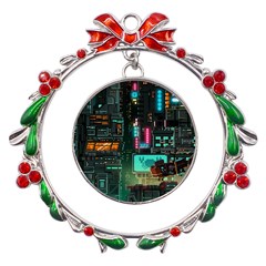 Video Game Pixel Art Metal X mas Wreath Ribbon Ornament