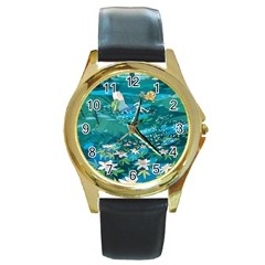 Psychedelic Adventure Round Gold Metal Watch by Cowasu