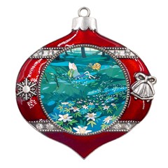 Psychedelic Adventure Metal Snowflake And Bell Red Ornament