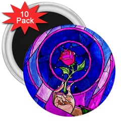 Stained Glass Rose 3  Magnets (10 Pack)  by Cowasu