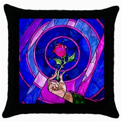 Stained Glass Rose Throw Pillow Case (black) by Cowasu