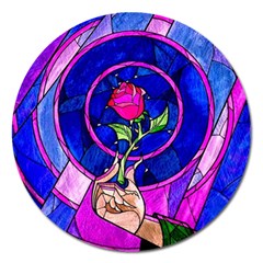 Stained Glass Rose Magnet 5  (round) by Cowasu