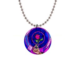 Stained Glass Rose 1  Button Necklace by Cowasu