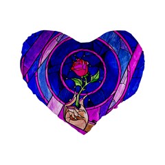 Stained Glass Rose Standard 16  Premium Heart Shape Cushions by Cowasu