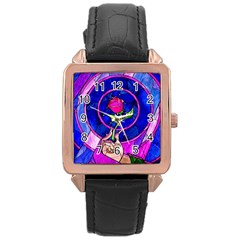 Stained Glass Rose Rose Gold Leather Watch  by Cowasu