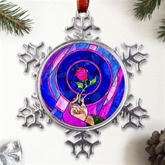 Stained Glass Rose Metal Large Snowflake Ornament