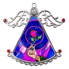 Stained Glass Rose Metal Angel With Crystal Ornament