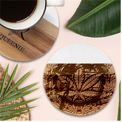 Cannabis Psychedelic Marble Wood Coaster (round) by Cowasu