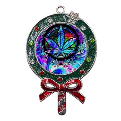 Cannabis Psychedelic Metal X mas Lollipop With Crystal Ornament