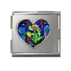 Beauty Stained Glass Rose Mega Link Heart Italian Charm (18mm)