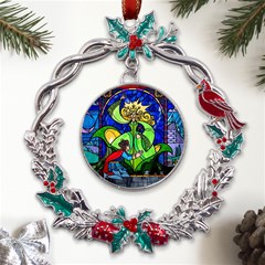 Beauty Stained Glass Rose Metal X mas Wreath Holly Leaf Ornament