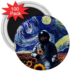 Starry Surreal Psychedelic Astronaut Space 3  Magnets (100 Pack) by Cowasu