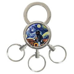 Starry Surreal Psychedelic Astronaut Space 3-ring Key Chain by Cowasu