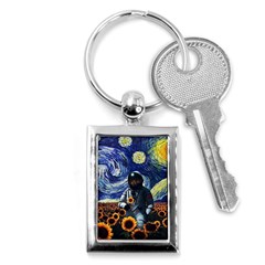 Starry Surreal Psychedelic Astronaut Space Key Chain (rectangle) by Cowasu