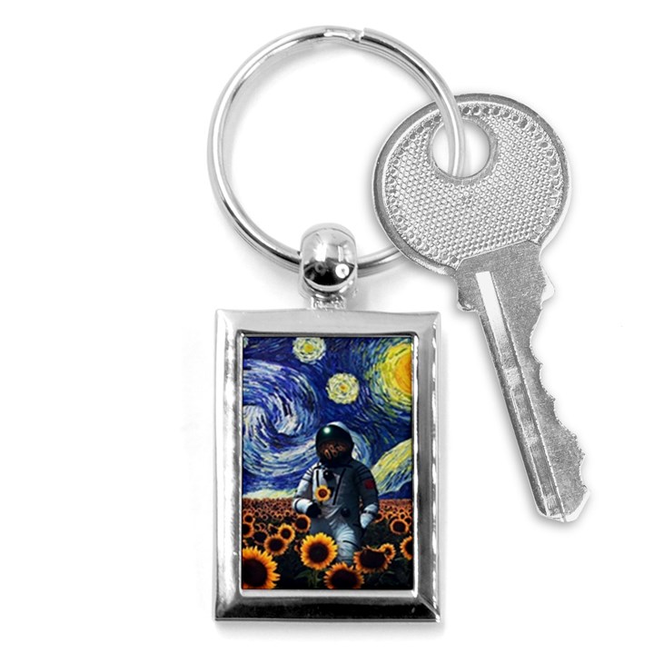 Starry Surreal Psychedelic Astronaut Space Key Chain (Rectangle)