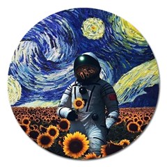 Starry Surreal Psychedelic Astronaut Space Magnet 5  (round) by Cowasu