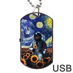 Starry Surreal Psychedelic Astronaut Space Dog Tag Usb Flash (one Side) by Cowasu