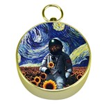 Starry Surreal Psychedelic Astronaut Space Gold Compasses Front