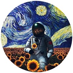 Starry Surreal Psychedelic Astronaut Space Wooden Puzzle Round by Cowasu