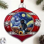 Starry Surreal Psychedelic Astronaut Space Metal Snowflake And Bell Red Ornament Front