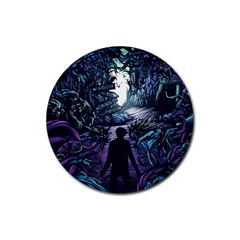 Horror Psychedelic Art Rubber Round Coaster (4 Pack) by Cowasu